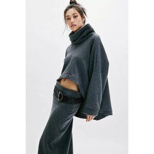 FREE PEOPLE Milley Co-ord Skirt Set Gray Long Sleeve Top & Maxi Skirt Size XS